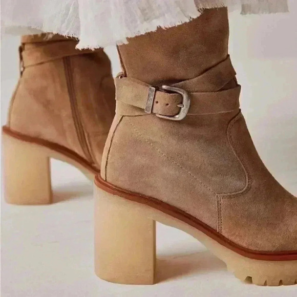 FREE PEOPLE Jasper Platform Over The Knee Boots Suede Tan Gum Sole OTK - Picture 3 of 8